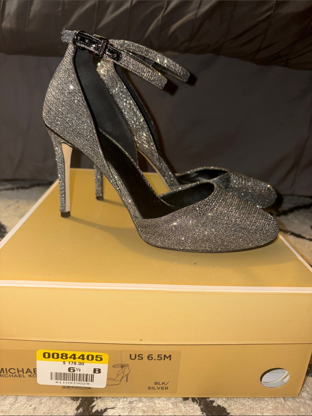 Michael Kors Silver Glitter Ankle-Strap Stiletto Heels